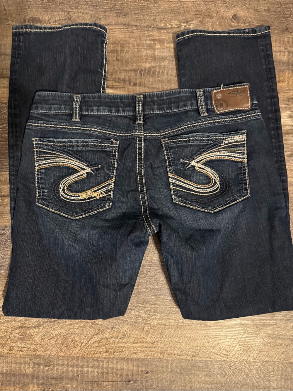 Silver Dark Wash Women's Bootcut Jeans with Contrast Stitching